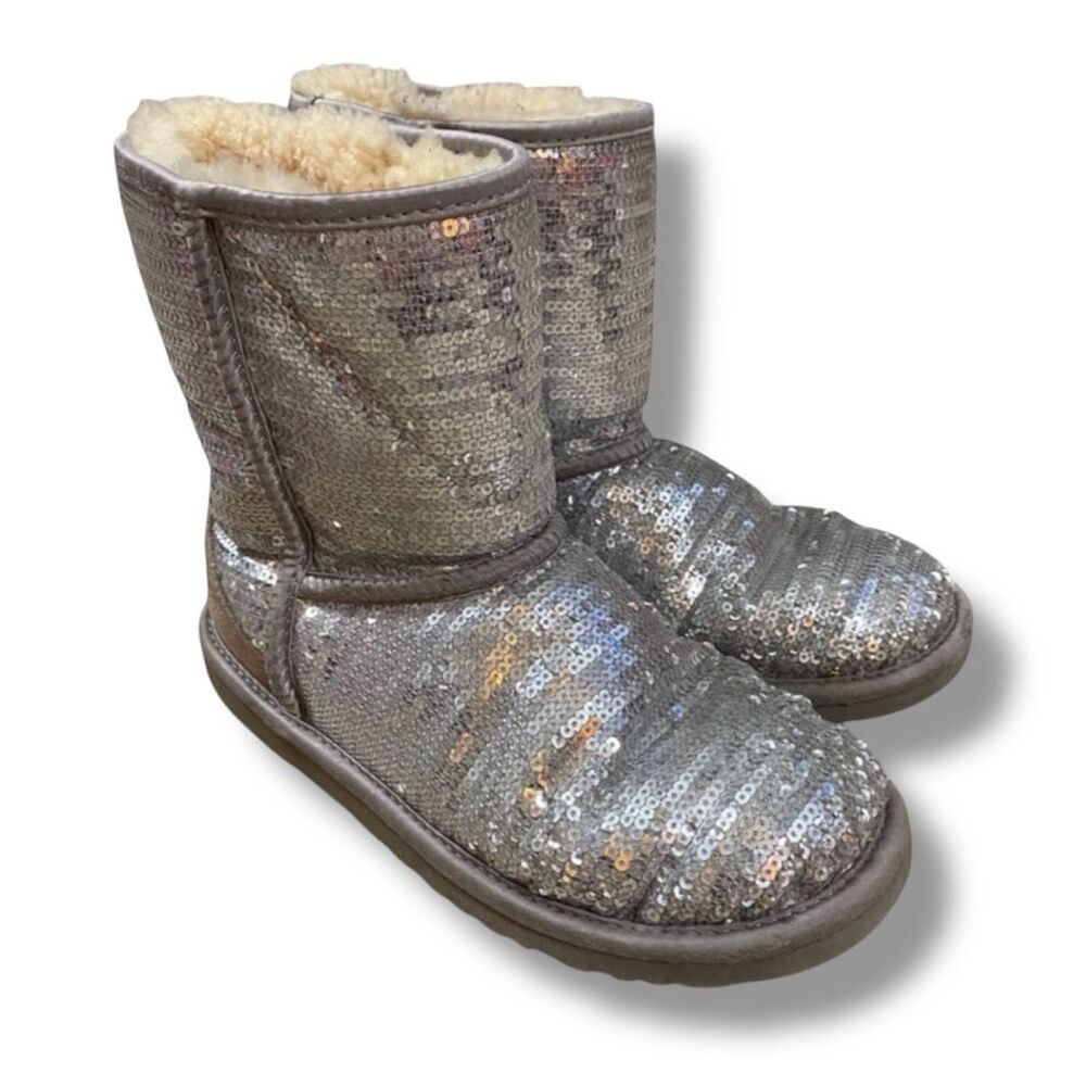 UGG Classic Short Silver Sequin Sparkle Boots - Picture 11 of 12